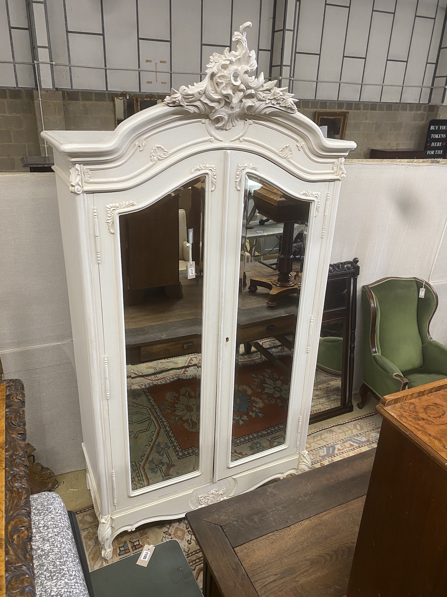 A Victorian style painted mirrored armoire, width 122cm, depth 63cm, height 238cm